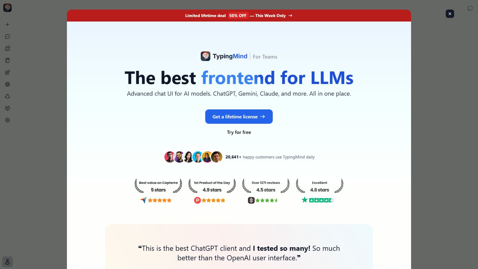 TypingMind gelişmiş LLM sohbet arayüzü